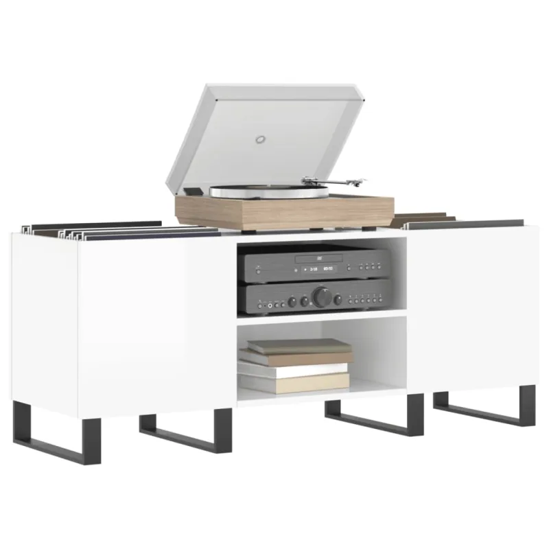 Mueble discos madera contrachapada blanco brillo 121x38x48 cm – comfortxl