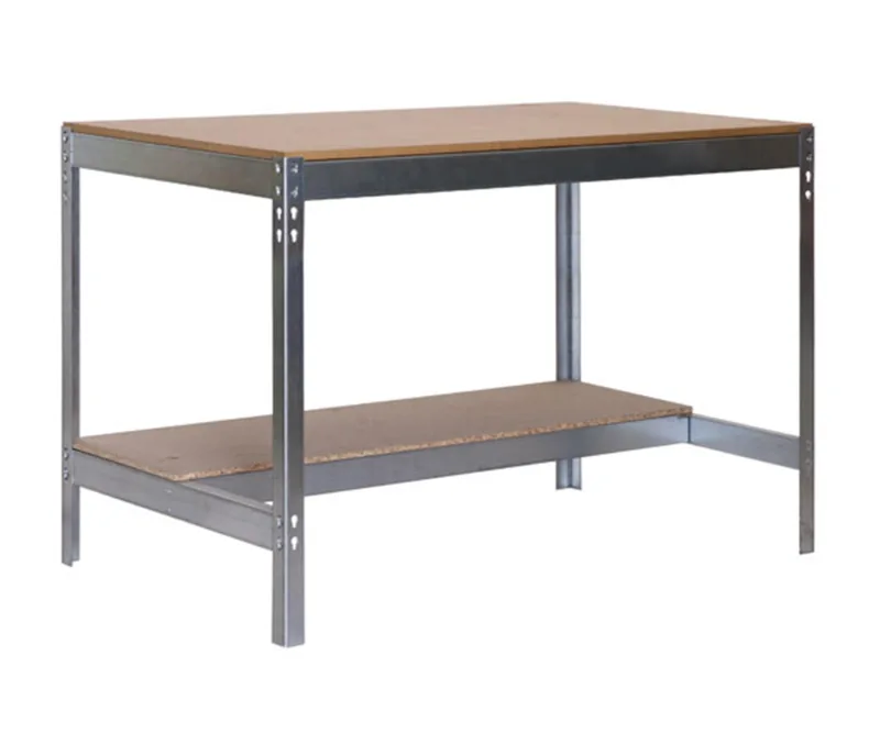 Banco de trabajo metalico de color galva/madera con capacidad de carga de 400 kg