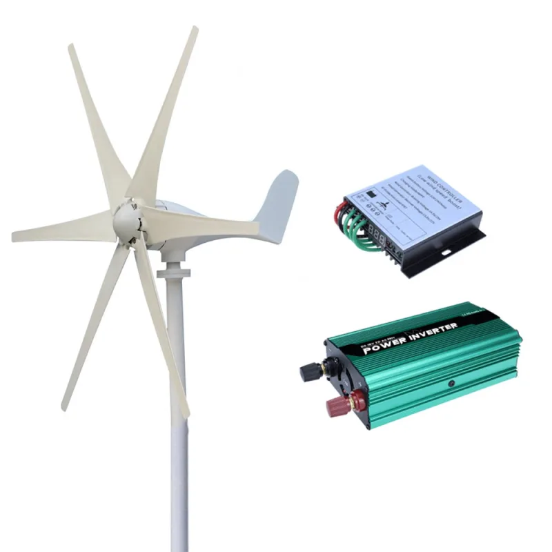 Kit de generador de turbina eólica de 6 aspas, generador de energía eólica de 12 v con controlador e inversor de 300 w