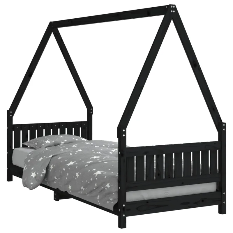 Estructura de cama para ni?os madera de pino negro 80x200 cm — comfortxl