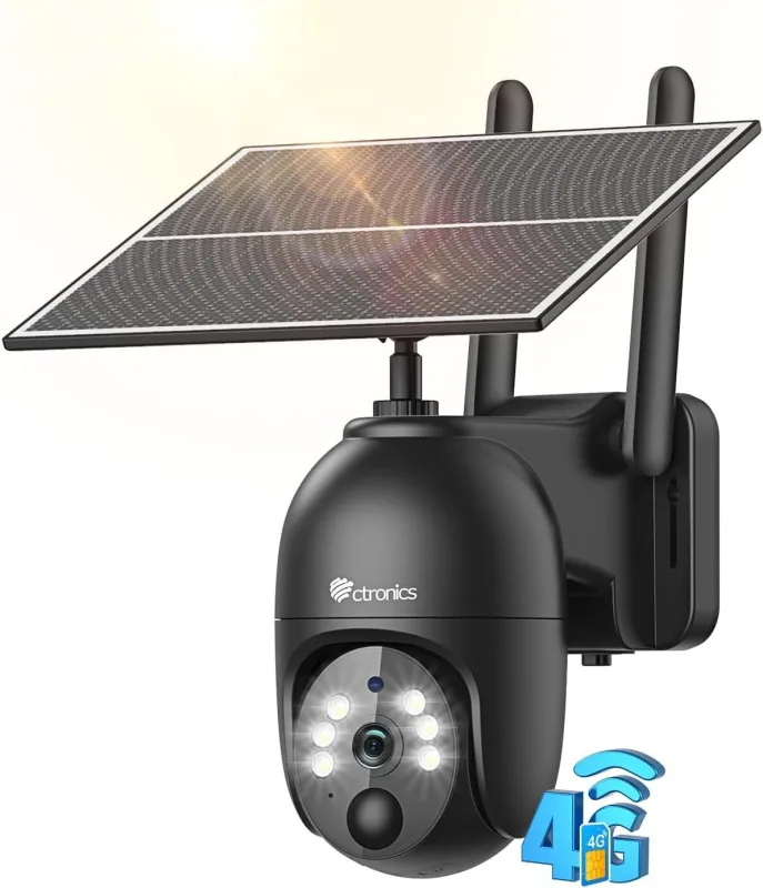 Cámara de vigilancia ptz 2k ctronics 3g/4g lte solar, batería de 10400mah, visión nocturna a color, detección pir, almacenamiento en la nube