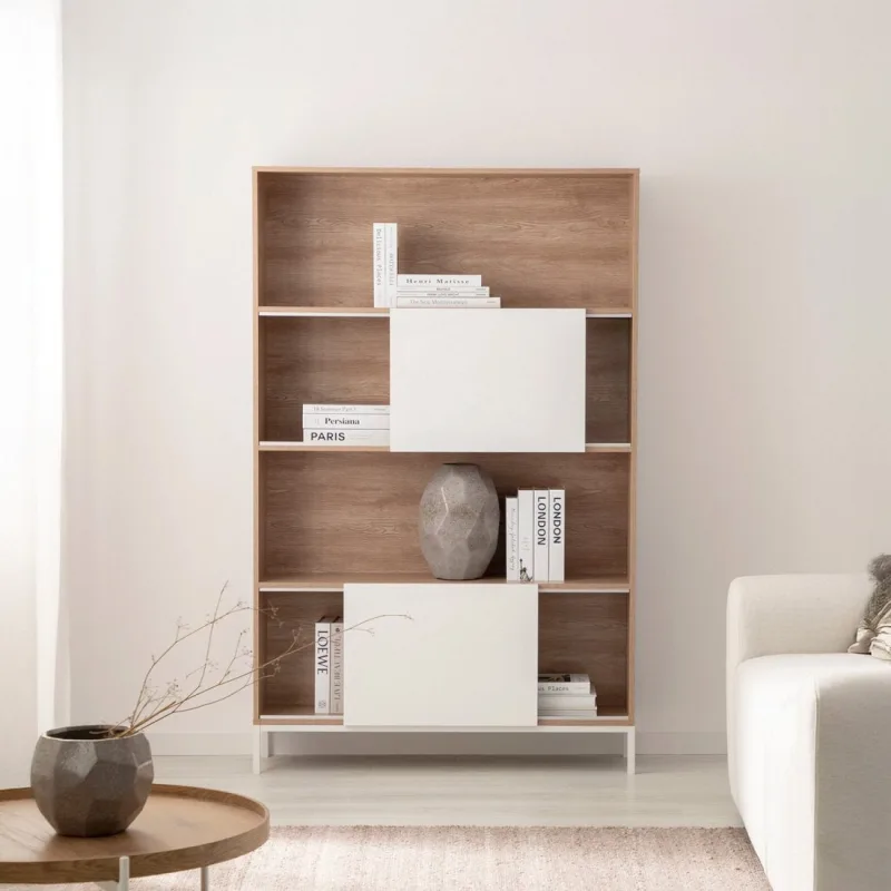 Estantería alta efecto madera natural-blanco 110x174 cm