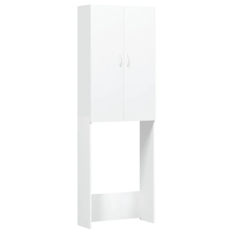 Mueble lavadora blanco 64x25,5x190 cm, madera ingenierizada, 2 puertas, 3 compartimentos, almacenamiento baño – comfortxl