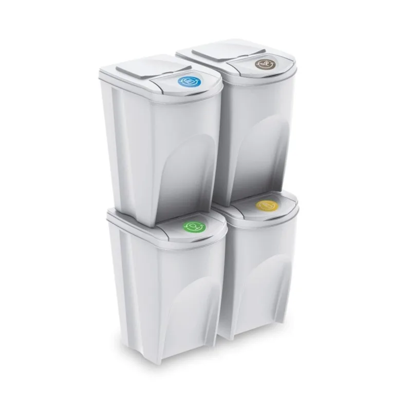 Set de 4 cubos de basura keden sortibox 140l papelera reciclaje blanco