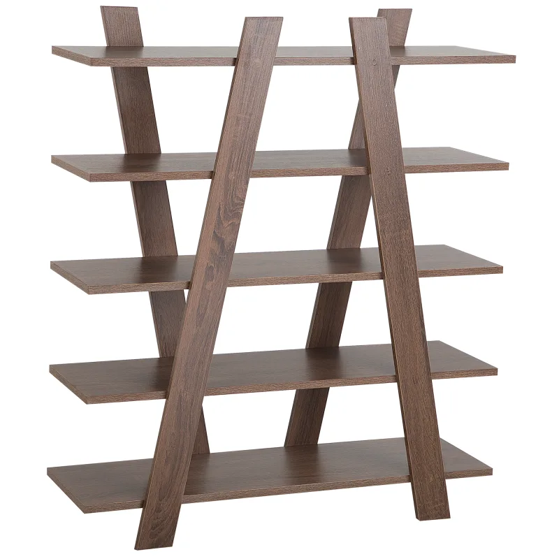 Beliani estantería con 5 baldas escalante 116 cm marrón oscuro