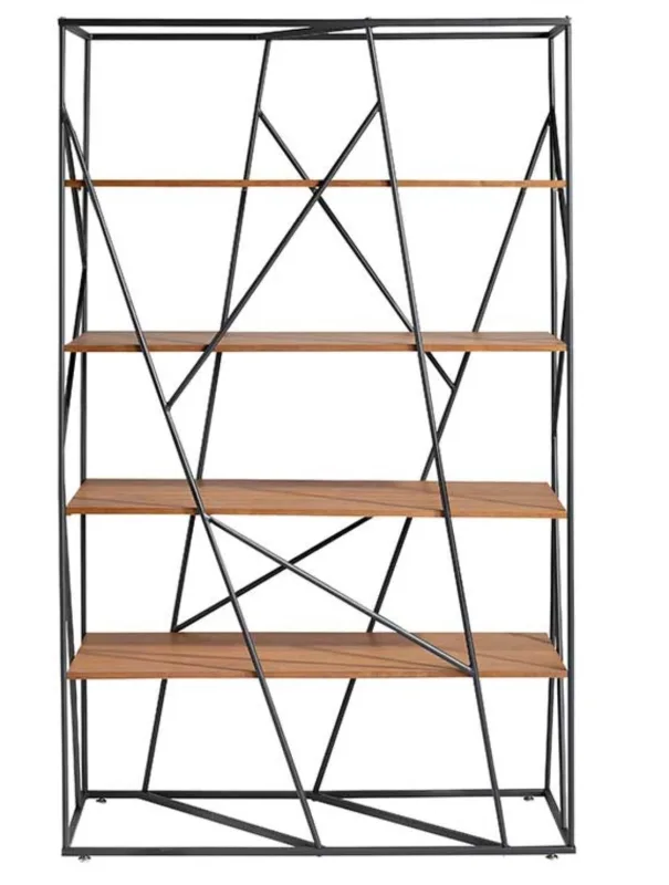 Librería con 4 estantes en madera de nogal y metal negro vamika 110 cm