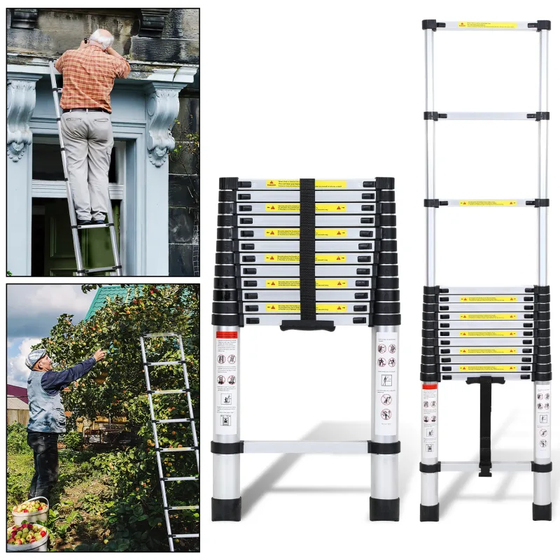 Escalera telescópica portátil multifuncional de aluminio plegable de 3,8m con bolsa de transporte y guantes, carga máxima 150kg