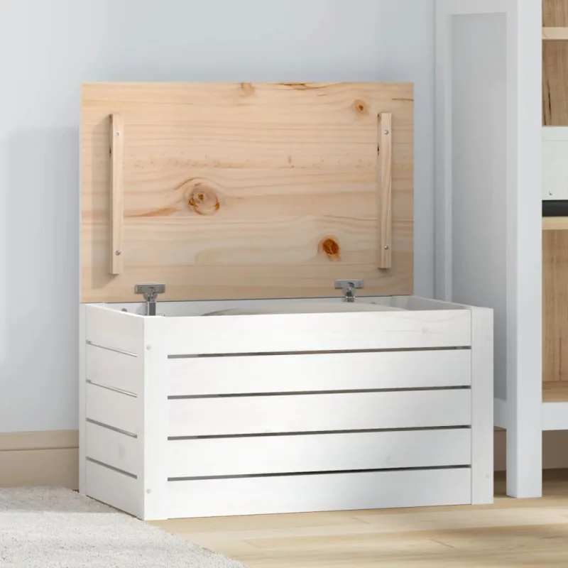 Caja de almacenaje | baúl de almacenaje madera maciza de pino blanco 59,5x36,5x33 cm cfw929878