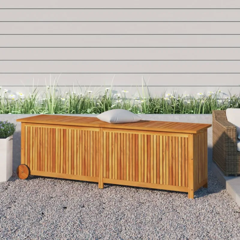 Caja de almacenaje jardín | arcón de jardín | baúl jardín con ruedas madera acacia 150x50x58 cm cfw978735
