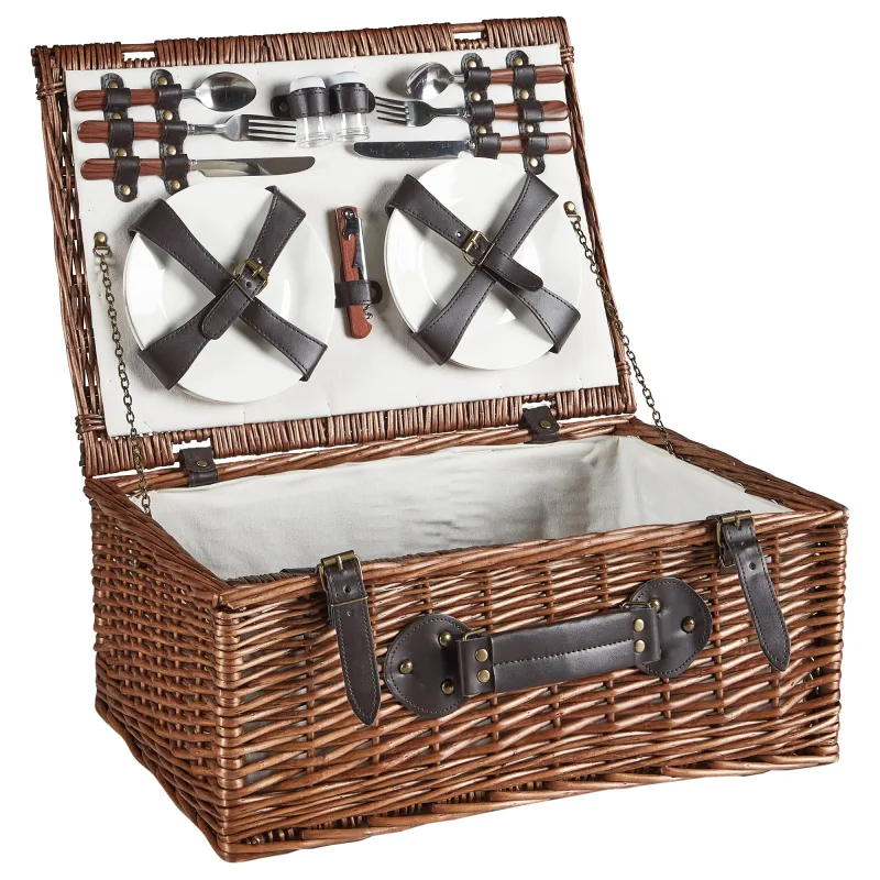Beliani cesta de pícnic pruneau mimbre marrón