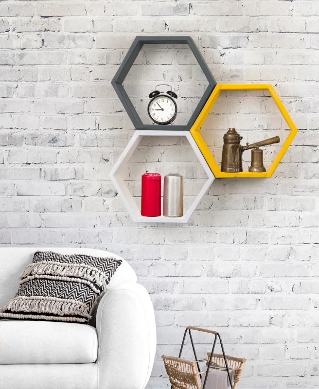 Estante de pared elfo amarillo antracita blanco