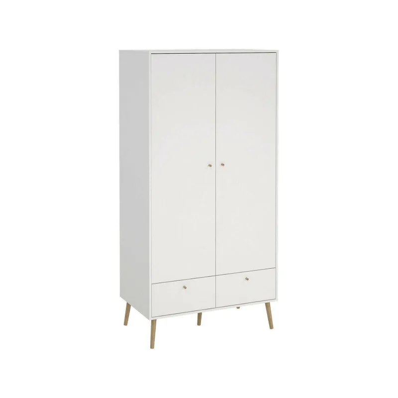 Armario kahina de 2 puertas, muebles de dormitorio, vestidor, perchero, 99x58 h200 cm, blanco
