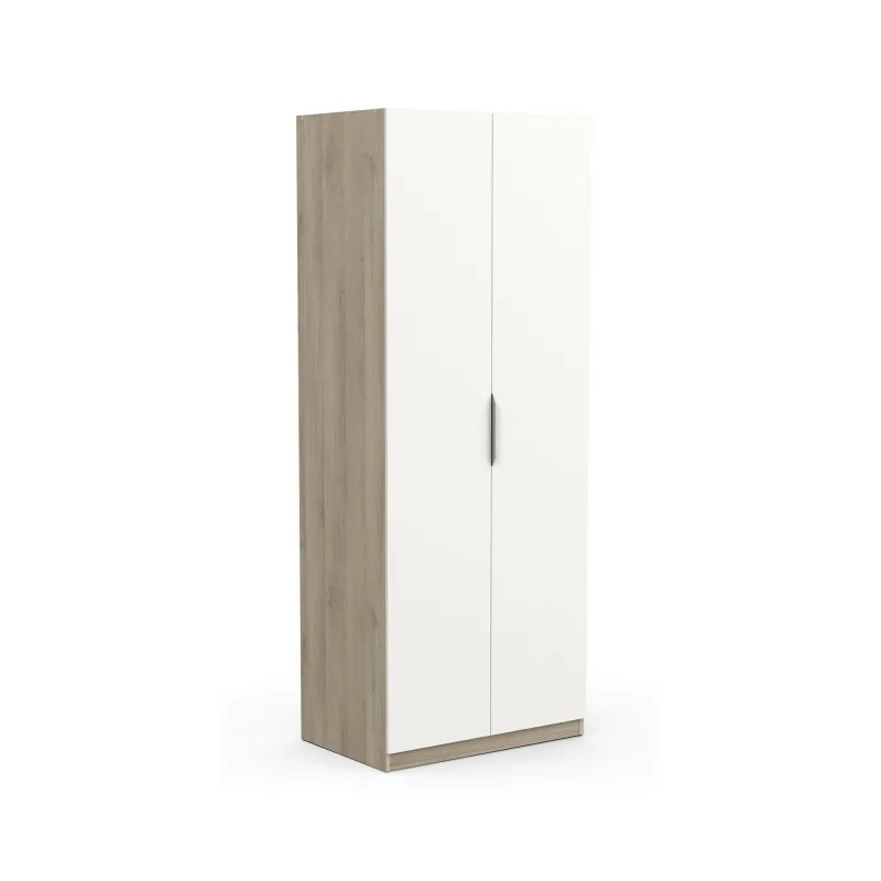 Armario fioretta de 2 puertas, muebles de dormitorio, vestidor, perchero, 79x51 h203 cm, roble y blanco mate