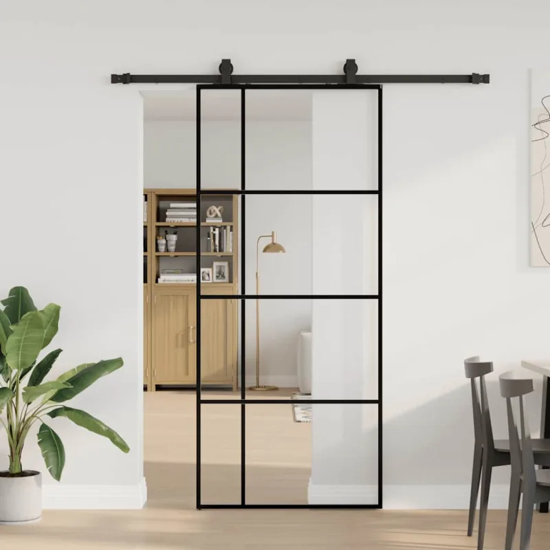 Kit herrajes para puerta corredera negra 90x205 cm cristal esg