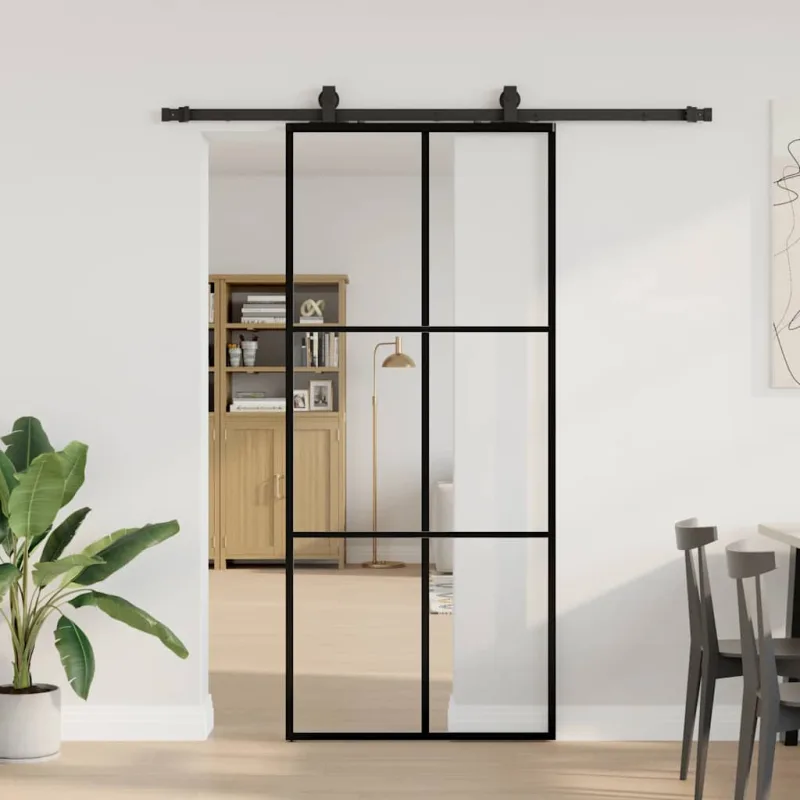 Kit herrajes para puerta corredera negra 90x205 cm cristal esg