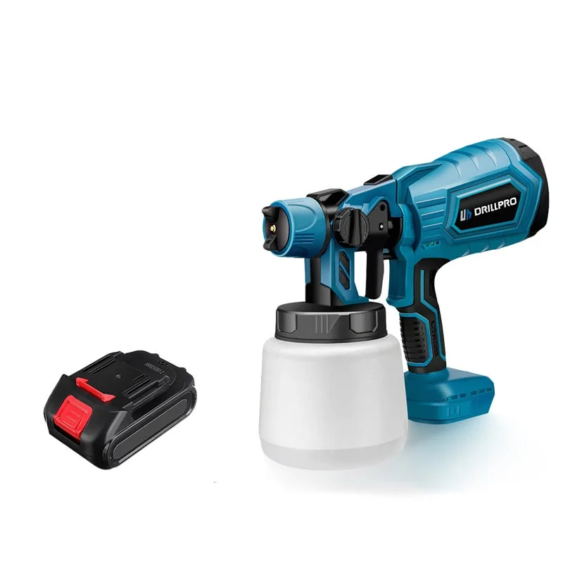 Pistola de pintura eléctrica inalámbrica con batería de 1300 mah, capacidad de 1000 ml y caudal de 200 ml/min.