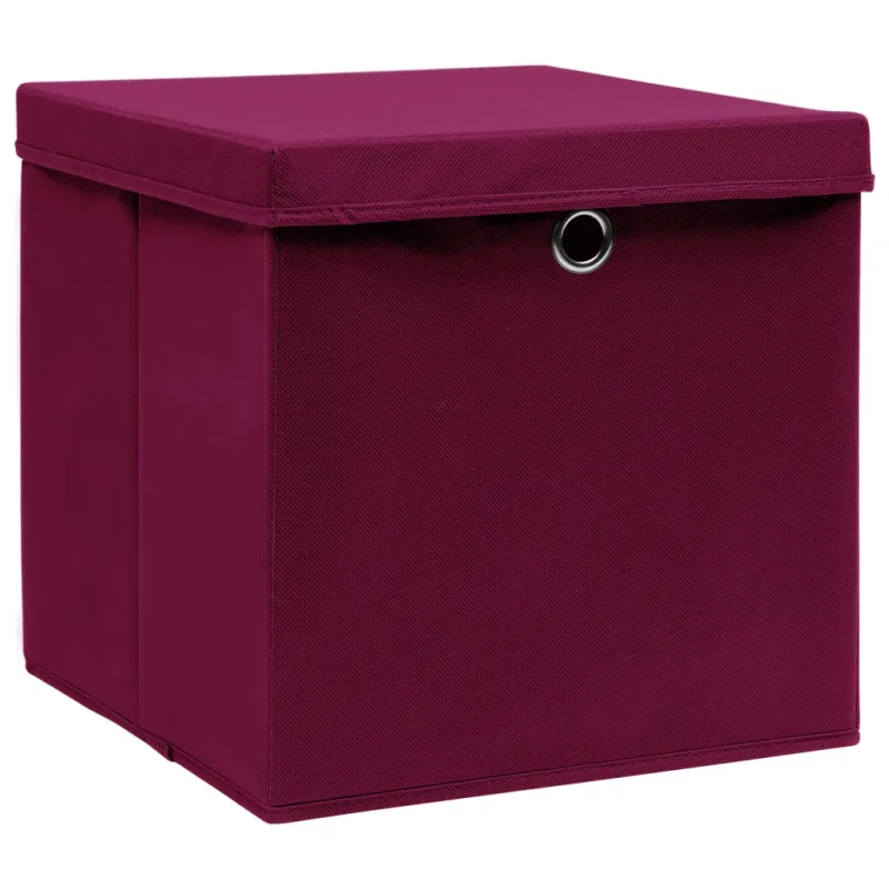 Caja de almacenaje con tapa 10 uds tela rojo oscuro 32x32x32 cm - comfortxl