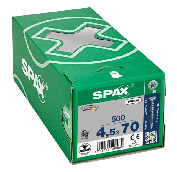 Cabeza múltiple plana spax t-star plus t20 rosca completa wirox 500 ud.