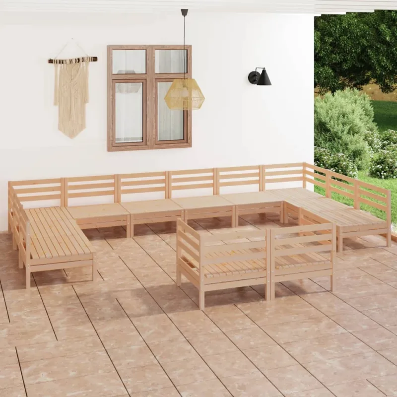 Vidaxl juego de muebles de jardín 12 piezas madera maciza de pino