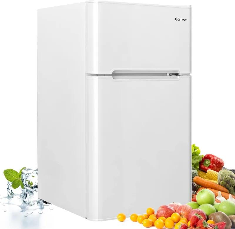 Frigorífico compacto, mini nevera 90 l, congelador separado con 2 puertas, luz led de amplio ángulo, ahorro energético, refrigeración rápida,