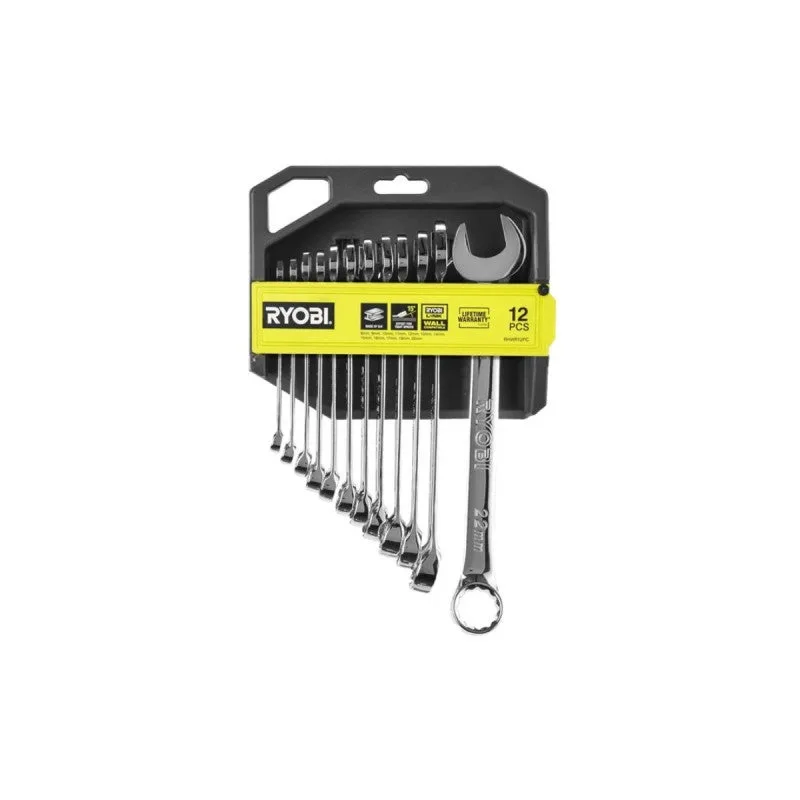 Jeu de 12 clés (8, 9, 10, 11, 12, 13, 14, 15, 16, 17, 19, 22 mm) - ryobi - angle de reprise 15° - compatible avec ryobi link