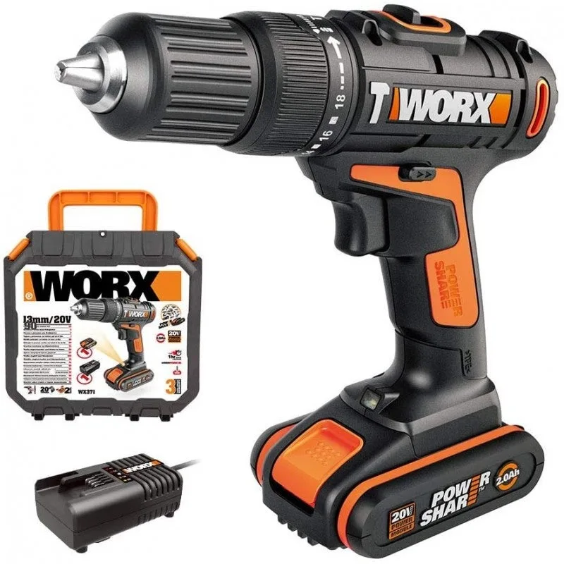 Llave de impacto de 40 nm, 20 v/2 ah, cargador rápido (1 hora) worx wx371