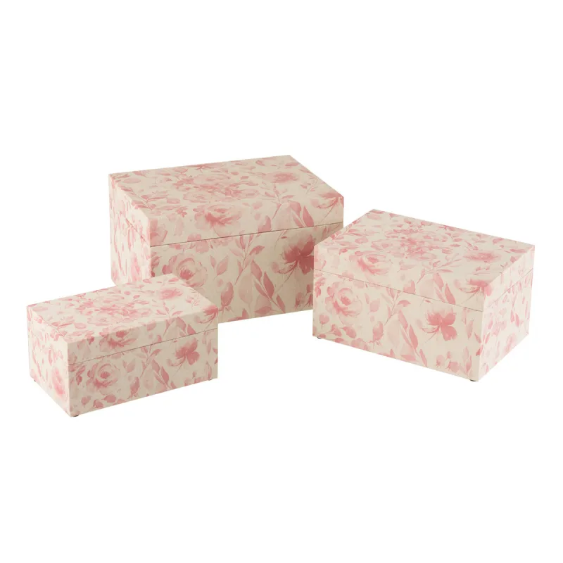 Conjunto de 3 cajas de madera rosa y blanca de 35x25x20 cm