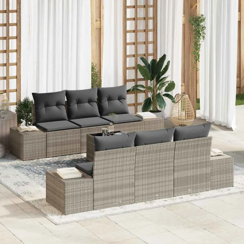 Conjunto de sofá de jardín 7 pcs gris claro ratán sintético vidaxl