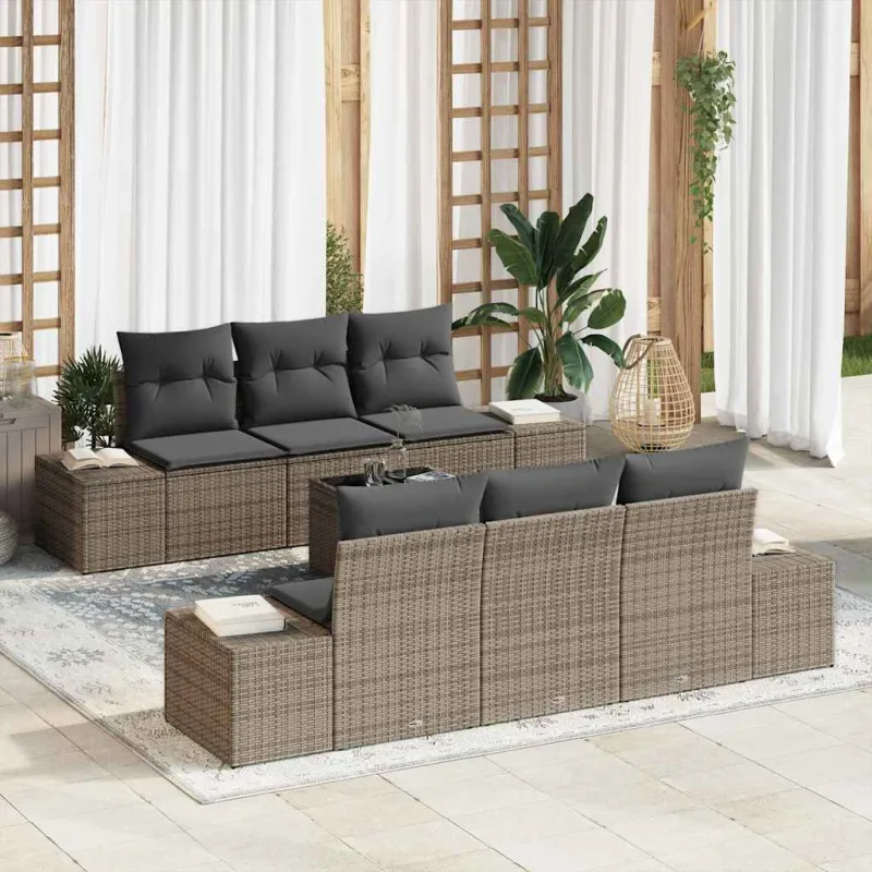 Conjunto de sofá de jardín con cojín 7 pcs gris ratán sintético vidaxl