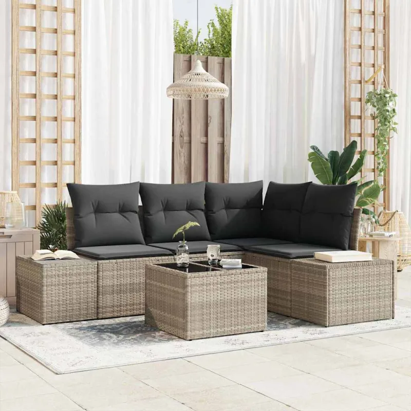 Conjunto de sofá de jardín 5 pcs gris claro ratán sintético vidaxl