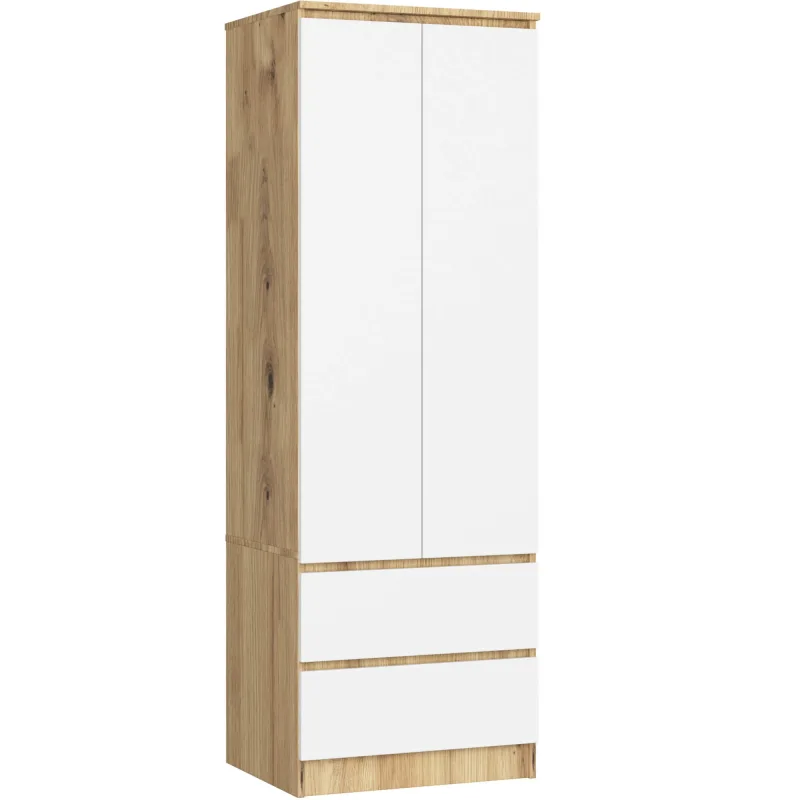 Armario akord s60 roble artisan 60 cm 2 puertas 2 cajones frente en color blanco 1 estante 60x51x180 cm