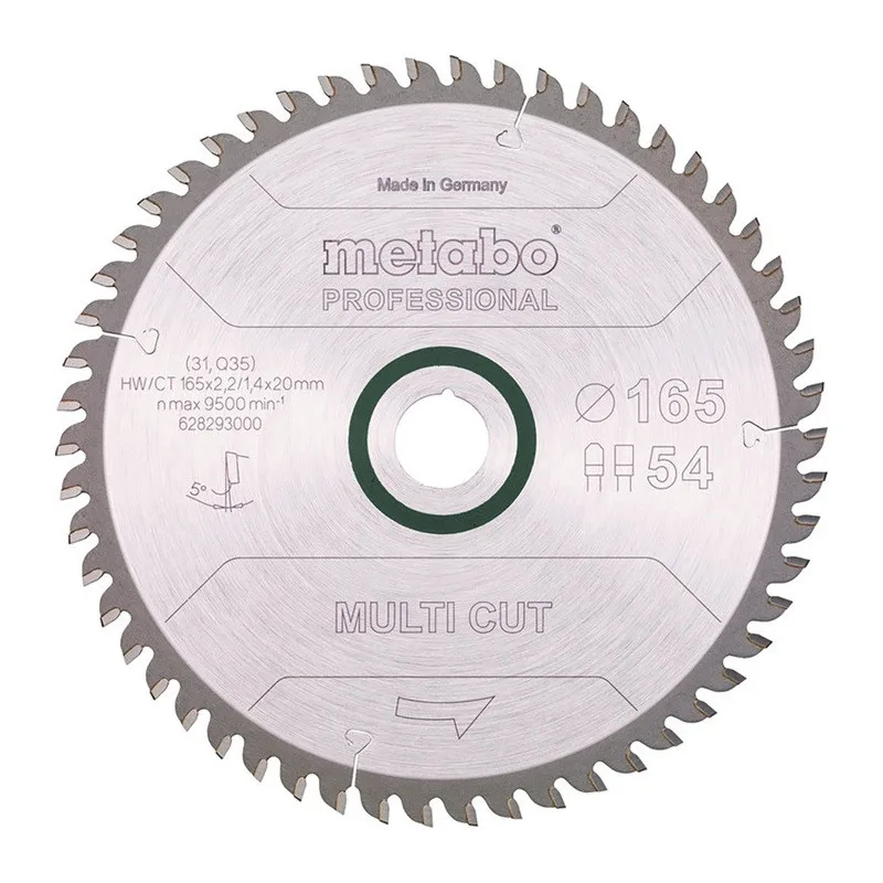 Hoja de sierra multi cut - professional, 165x20 z54 dp/dt 5° (628293000) metabo