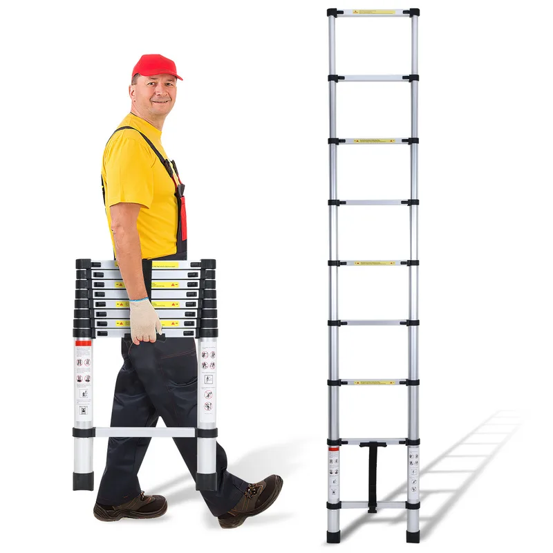 Escalera telescópica extensible hasta 150 kg escalera de mano estable de aluminio de 3,2 m