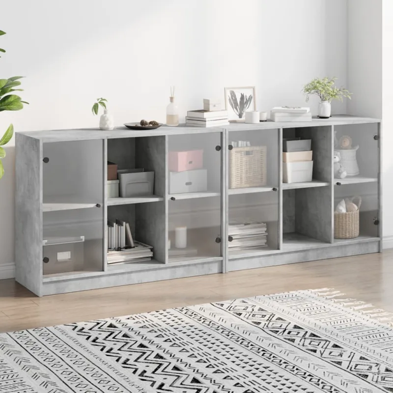 Estantería librería，armario de libros con puertas madera de ingeniería gris 204x37x75 cm cfw76132
