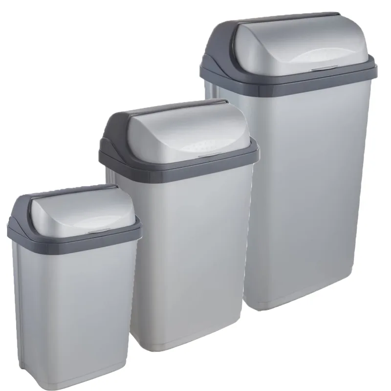 Pack de 3 cubos de basura con tapa deslizante rasmus 10/25/50 litros en color plateado