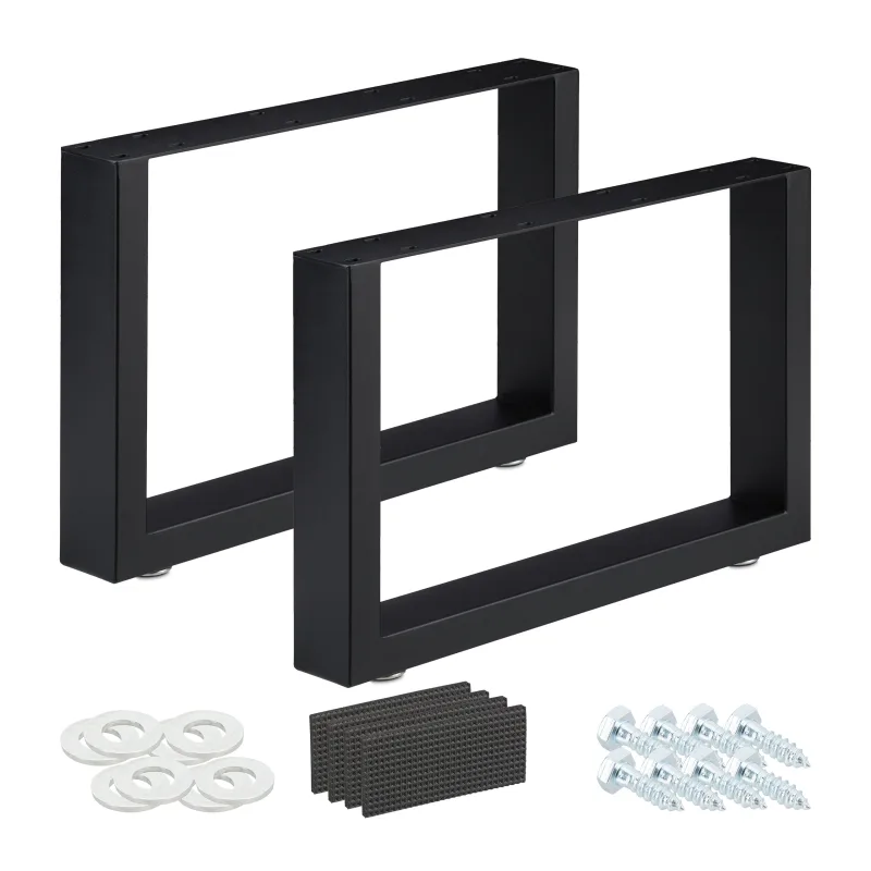 Patas de mesa en set de 2, 64 x 40 cm, de metal, escritorio, mesita, cajonera, industrial, negro, relaxdays