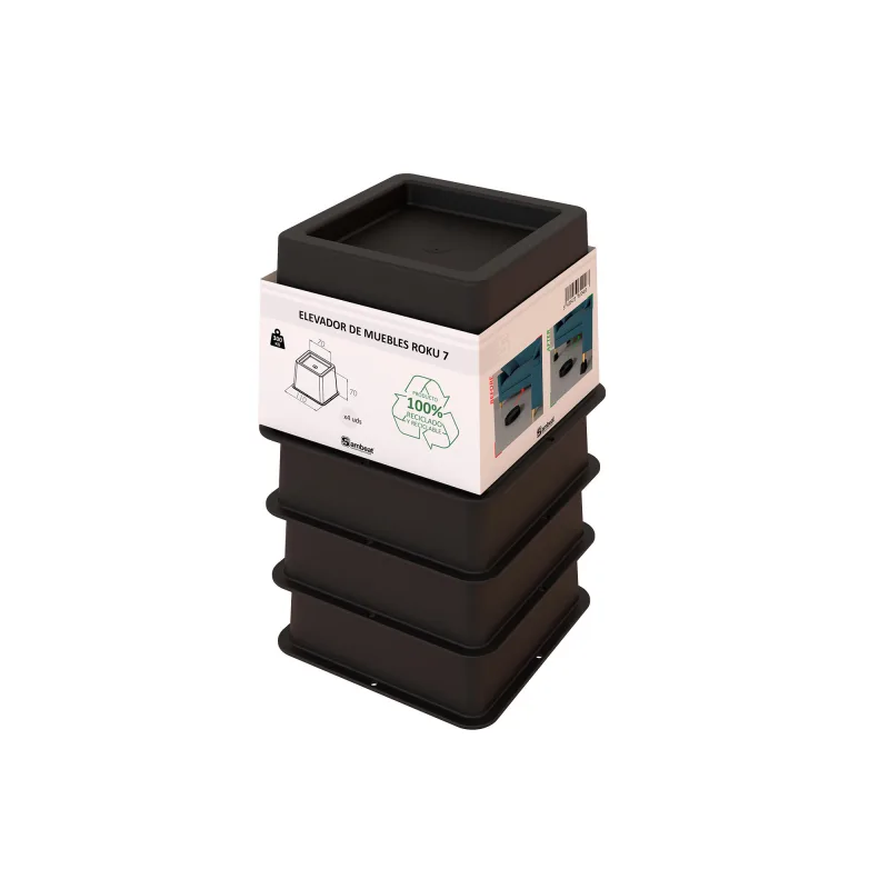 4 elevadores de mueble abs negro 70 x 70 mm. resistentes para cama, mueble y mesa.