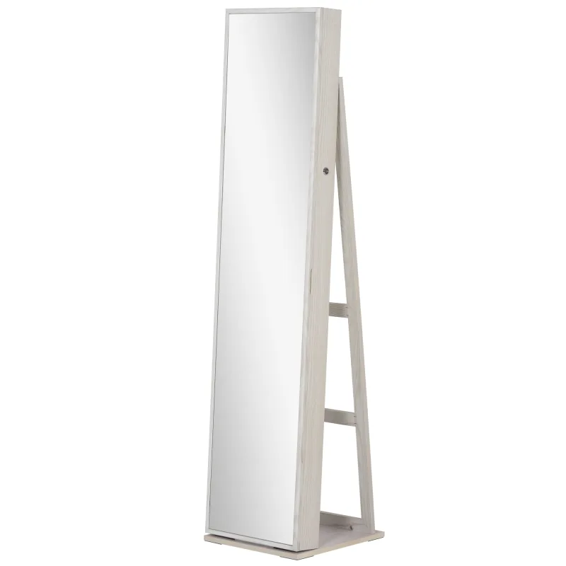 HOMCOM Espejo Joyero de Pie Armario Joyas con Luces LED y Cerradura 38x38x157cm