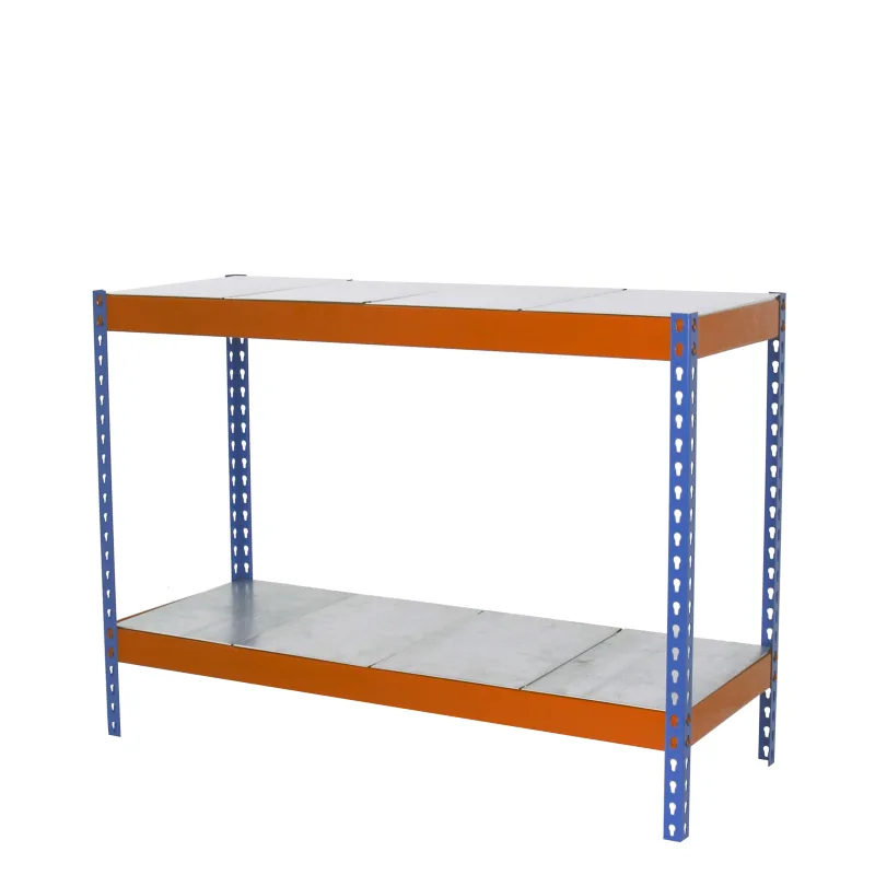 Estantería metálica sin tornillos simonrack de 2 estantes (90x120x45cm) azul-naranja y galvanizado