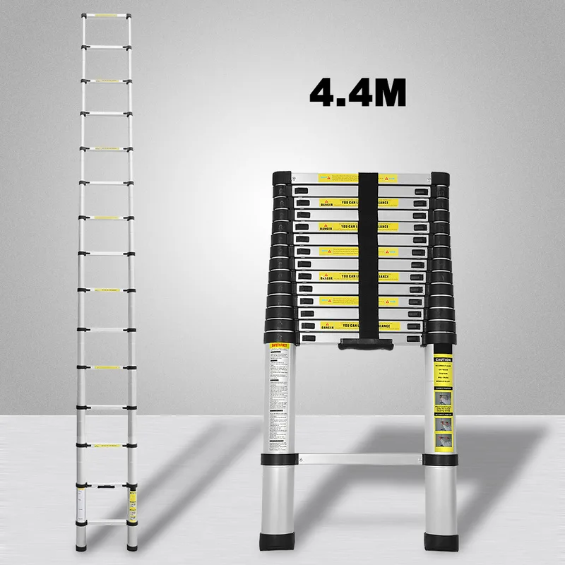 Escalera telescópica escalera extensible hasta 150 kg escalera estable de tijera de aluminio de 4,4 m