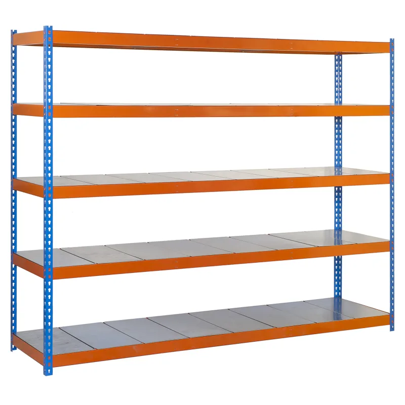 Estantería metálica sin tornillos simonrack de 5 estantes (200x150x90cm) azul-naranja y galvanizado