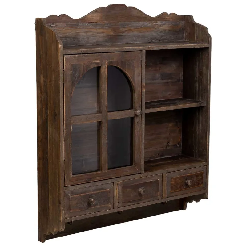 Armario de pared de madera 1 puerta y 3 cajones marrón 83x20x103.5h cm