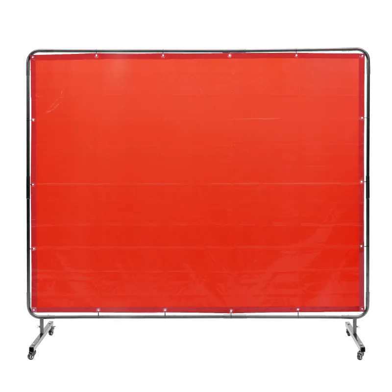 Pantalla soldadura con marco,succebuy cortina vinilo ignífuga 1,83 m x 2,44 m,portátil con 4 ruedas giratorias para uso industrial/ taller,rojo