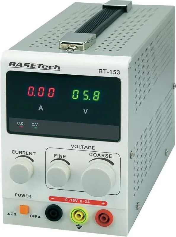 Fuente de alimentación de laboratorio basetech bt-153, ajustable 0 - 15 v/cc 0 - 3 a 45 w número de salidas: 1 x
