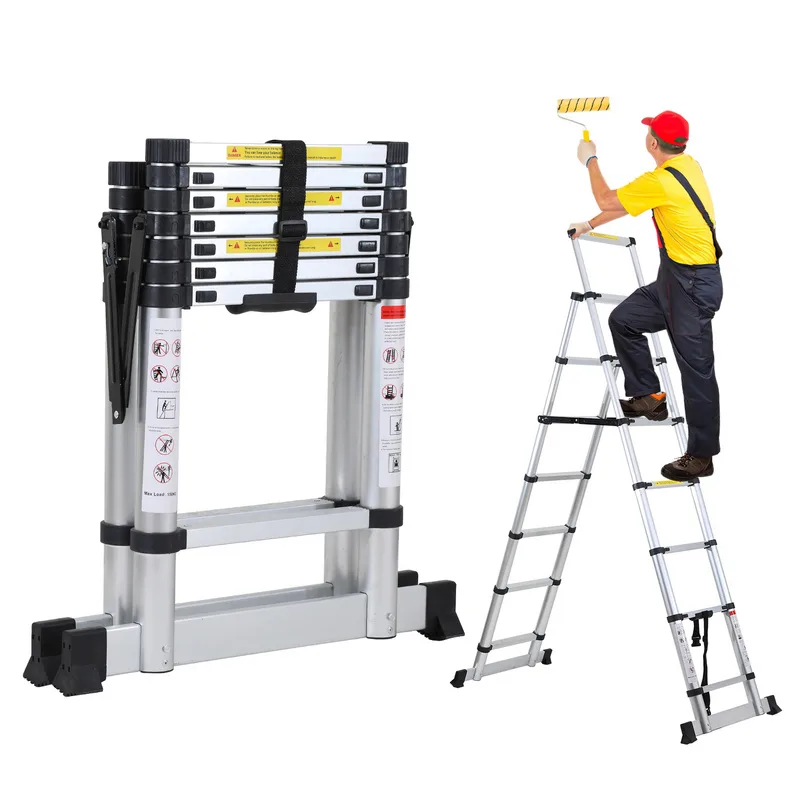 Escala telescópica 2.0m+2.3m pligable de aluminio antideslizante multifunción marco en a, máximo 150kg escala de calidad