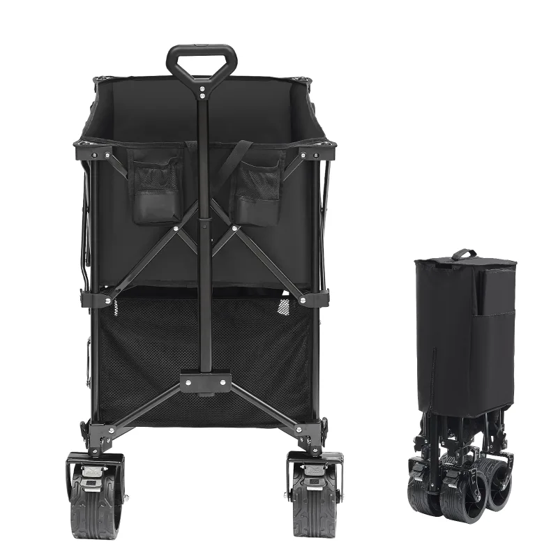 Carro plegable 2 niveles 400 l,succebuy ruedas todoterreno,robusto,capacidad 450 lb,camping,compras,jardín,extensión 52