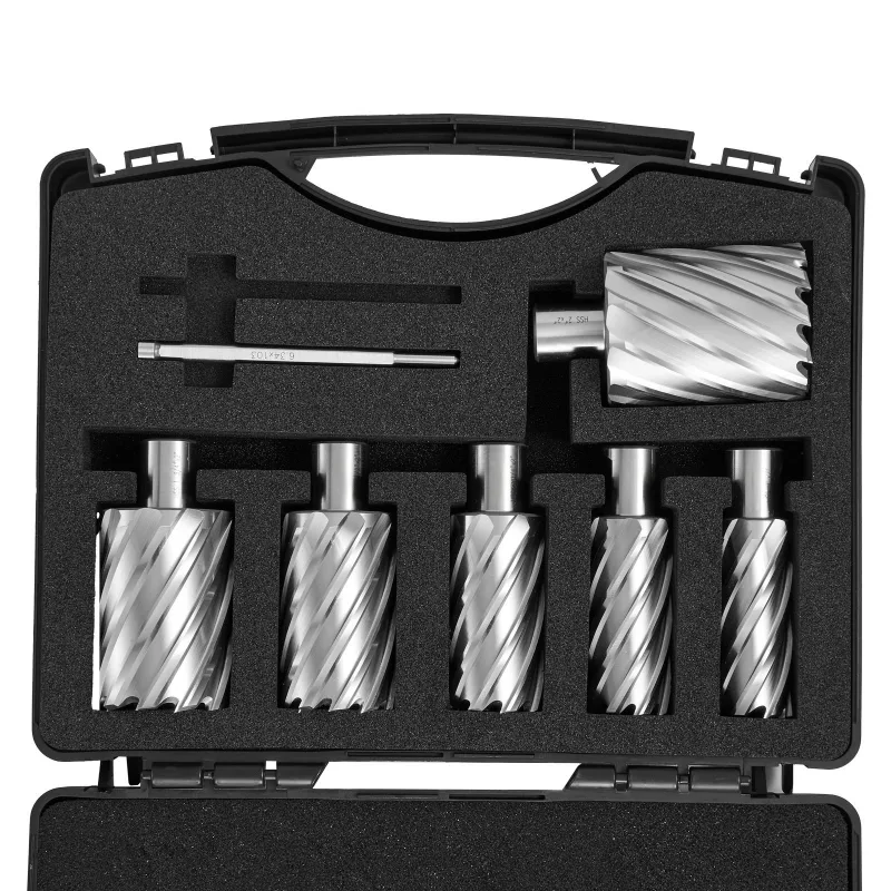 Set de 6 sierras de corona succebuy ø1–2 mm, profundidad 2 mm brocas magnéticas weldon, hss m2al, 2 espigas piloto & estuche