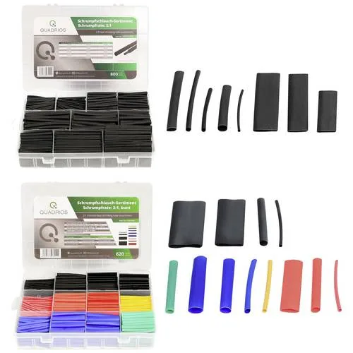 Surtido de tubos termorretráctiles quadrios 22ca142 (negro, rojo, amarillo, azul y verde). relación de contracción: 2:1. 1 juego (22ca142).