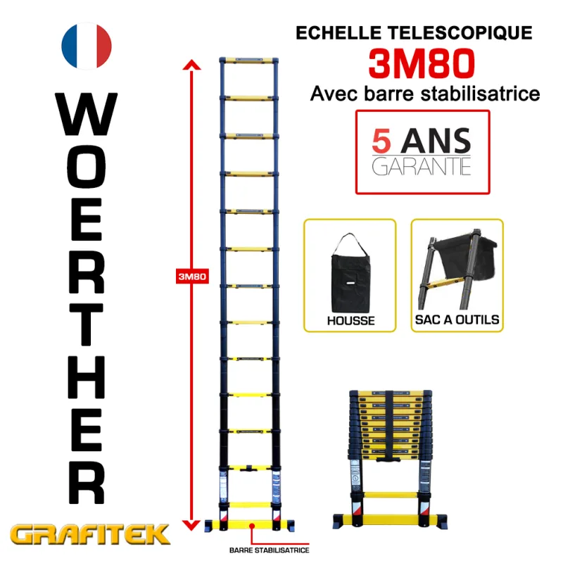 Escalera telescópica woerther grafitek 3m80 – garantía 5 años
