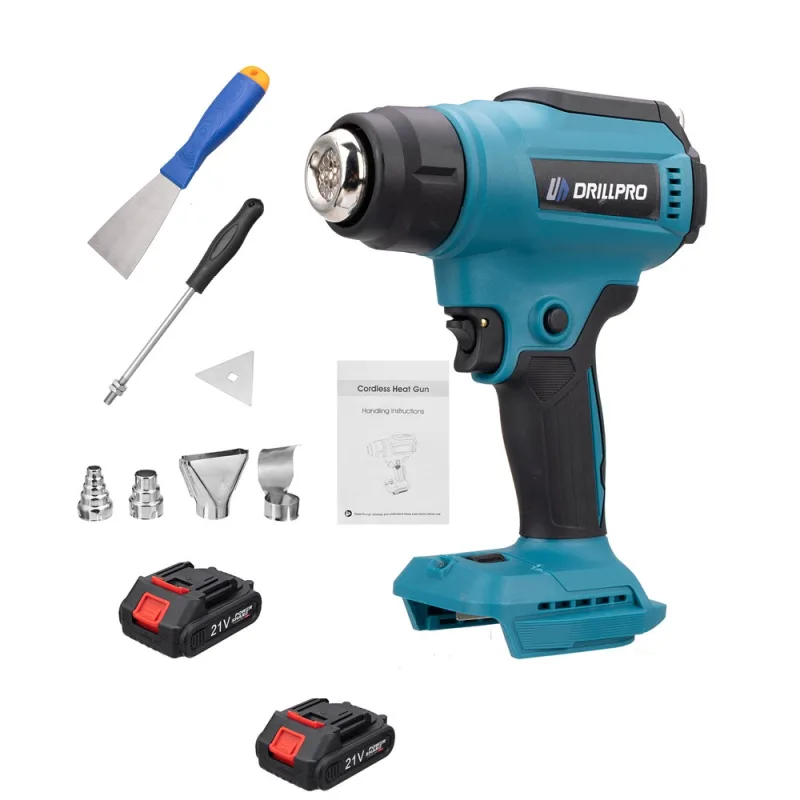 Pistola de calor inalámbrica con pantalla led, 2 velocidades, 2 baterías